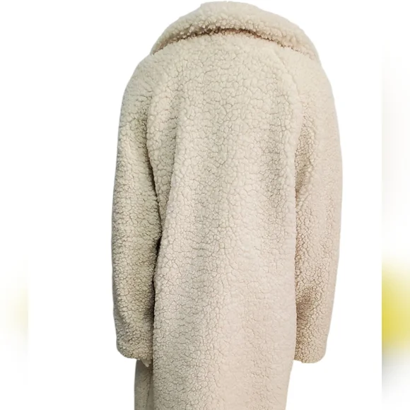 NWOT Lucky Brand Ivory Sherpa Teddy Long Coat. Large. - Picture 3 of 11